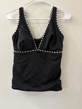 Miraclesuit Black Tankini Top with Contrasting Stripe Trim - women’s size 12